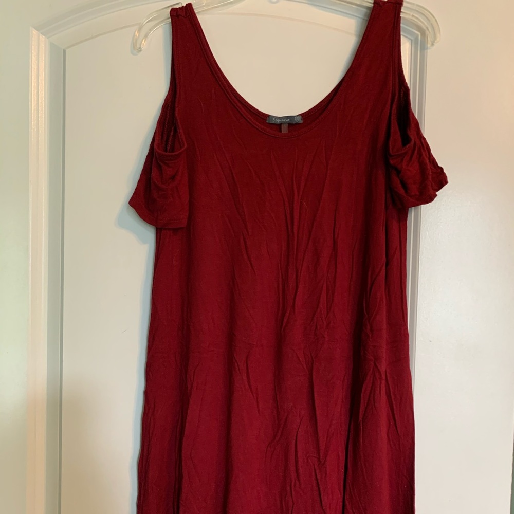 Cold shoulder maroon dress